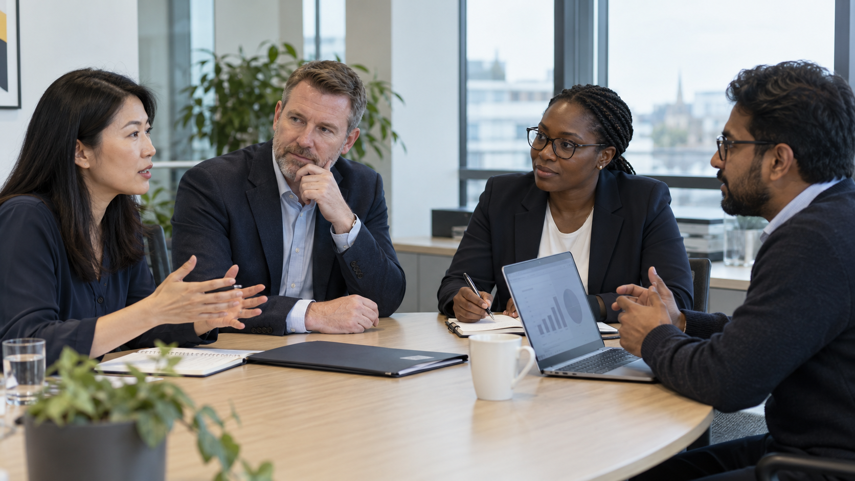 Business leaders discussing security governance and technical assurance
