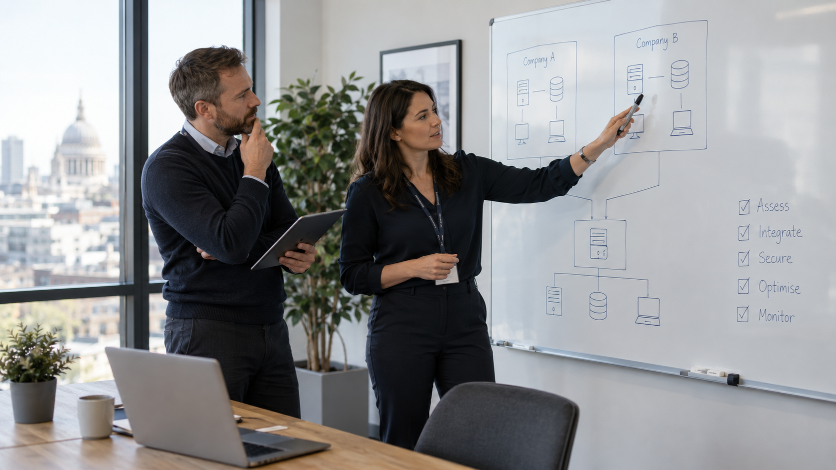 Planning secure integration of two technology environments after an acquisition